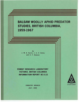 Balsam Woolly Aphid Predator Studies, British Columbia, 1959-1967
