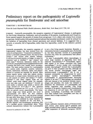 Preliminary Report on the Pathogenicity of Legionella Pneumophila for Freshwater and Soil Amoebae