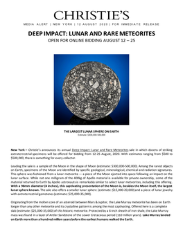 Lunar and Rare Meteorites Open for Online Bidding August 12 – 25