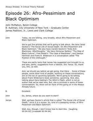 Afro-Pessimism and Black Optimism
