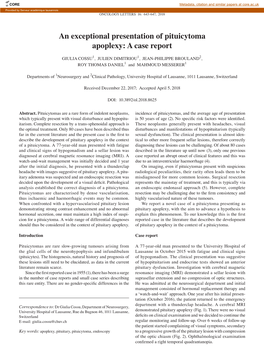 An Exceptional Presentation of Pituicytoma Apoplexy: a Case Report