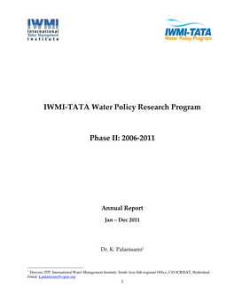 IWMI-TATA Water Policy Research Program Phase II: 2006-2011