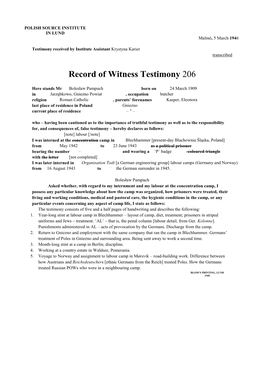 Record of Witness Testimony 206