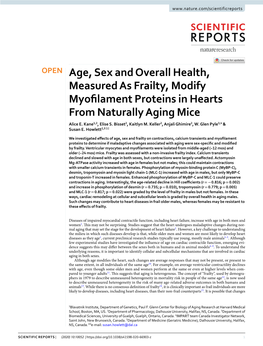 Age, Sex and Overall Health, Measured As Frailty, Modify Myofilament Proteins in Hearts from Naturally Aging Mice