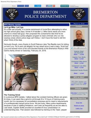 March 6, 2018 BPD Weekly Update Contact Let It Go Mike