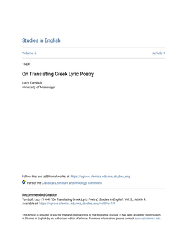 On Translating Greek Lyric Poetry