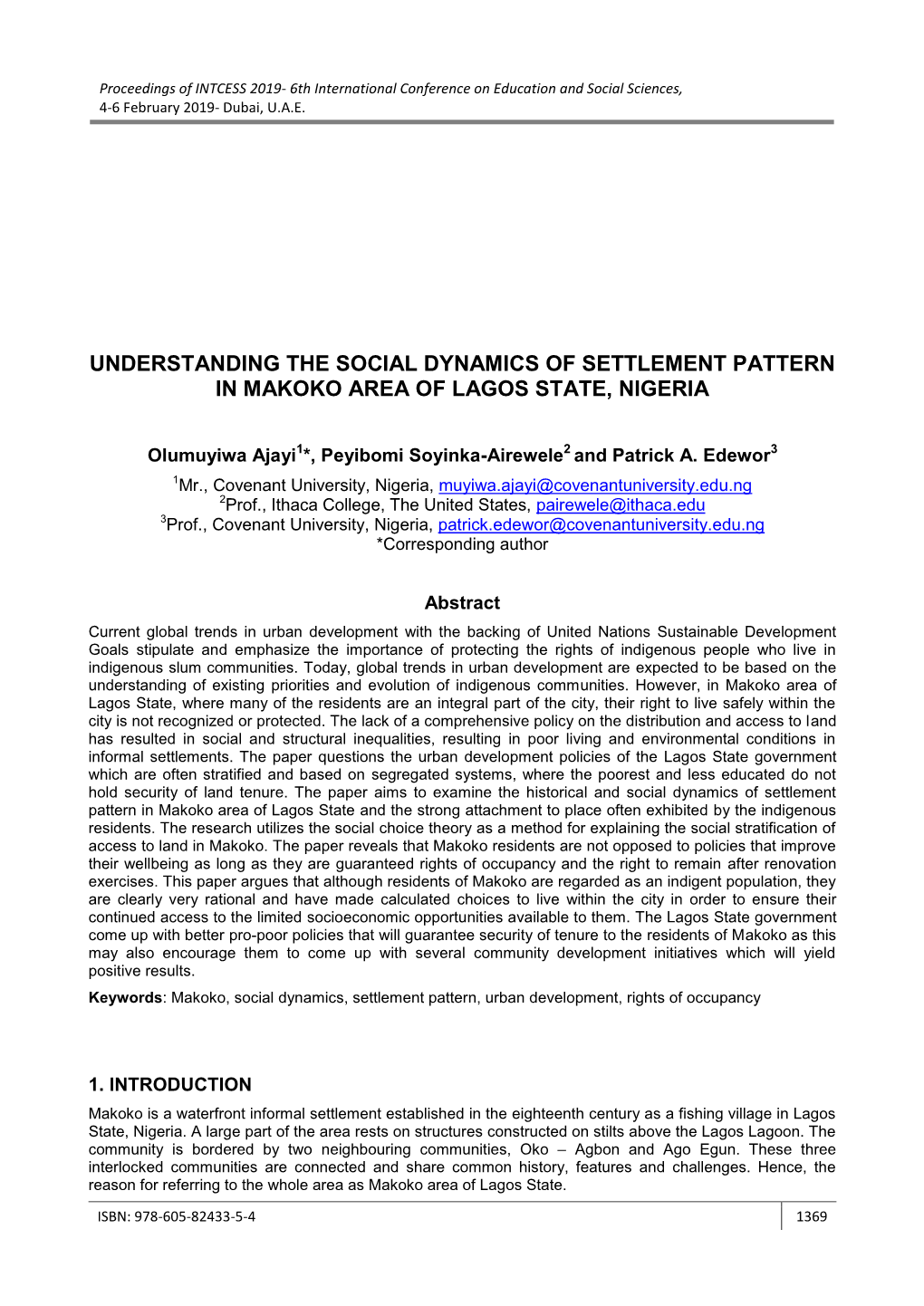 Understanding the Social Dynamics of Settlement Pattern in Makoko Area of Lagos State, Nigeria