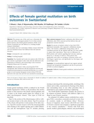 Effects of Female Genital Mutilation on Birth Outcomes in Switzerland
