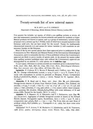 Twenty-Seventh List of New Mineral Names