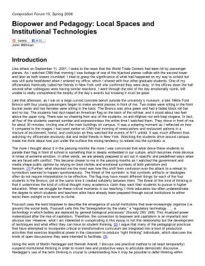 Biopower and Pedagogy: Local Spaces and Institutional Technologies