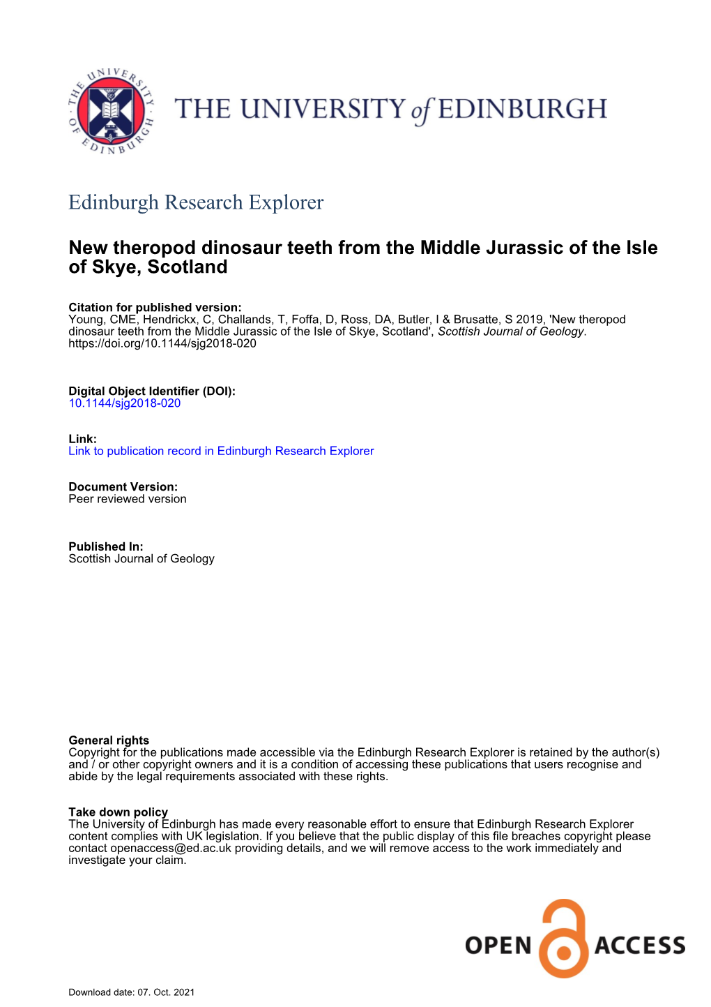 New Theropod Dinosaur Teeth from the Middle Jurassic of the Isle of Skye, Scotland