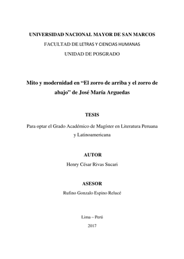 “El Zorro De Arriba Y El Zorro De Abajo” De José María Arguedas