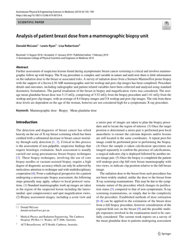 Analysis of Patient Breast Dose from a Mammographic Biopsy Unit
