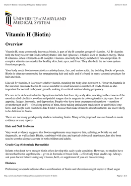 Vitamin H (Biotin) | University of Maryland Medical Center 22/03/15 05:14