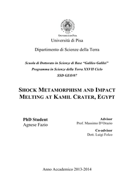 Shock Metamorphism and Impact Melting at Kamil Crater, Egypt