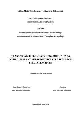 Transposable Elements Dynamics in Taxa with Different Reproductive Strategies Or Speciation Rate