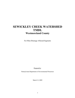 SEWICKLEY CREEK WATERSHED TMDL Westmoreland County