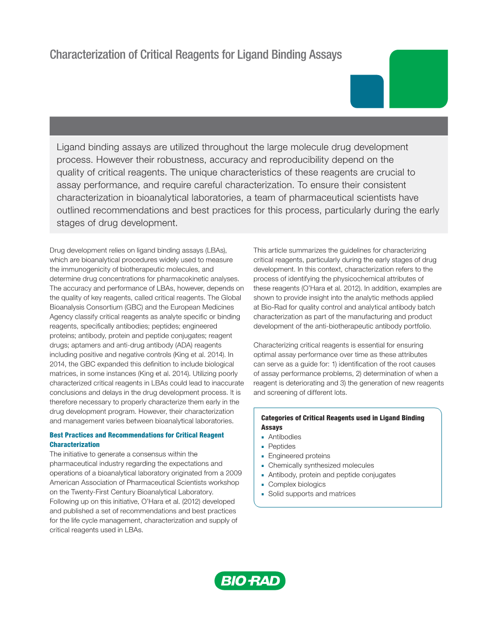 Characterization of Critical Reagents for Ligand Binding Assays