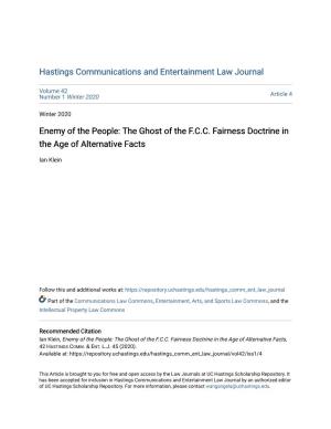 Enemy of the People: the Ghost of the F.C.C. Fairness Doctrine in the Age of Alternative Facts