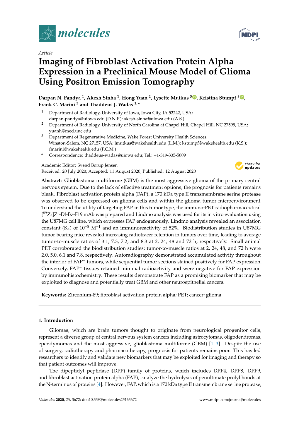 Imaging of Fibroblast Activation Protein Alpha Expression in a Preclinical Mouse Model of Glioma Using Positron Emission Tomography