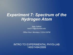 Experiment 7: Spectrum of the Hydrogen Atom