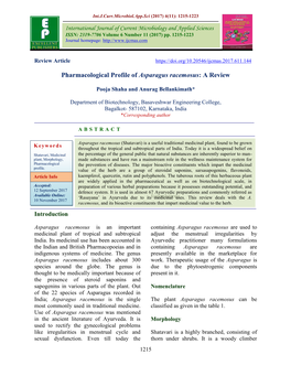 Pharmacological Profile of Asparagus Racemosus: a Review