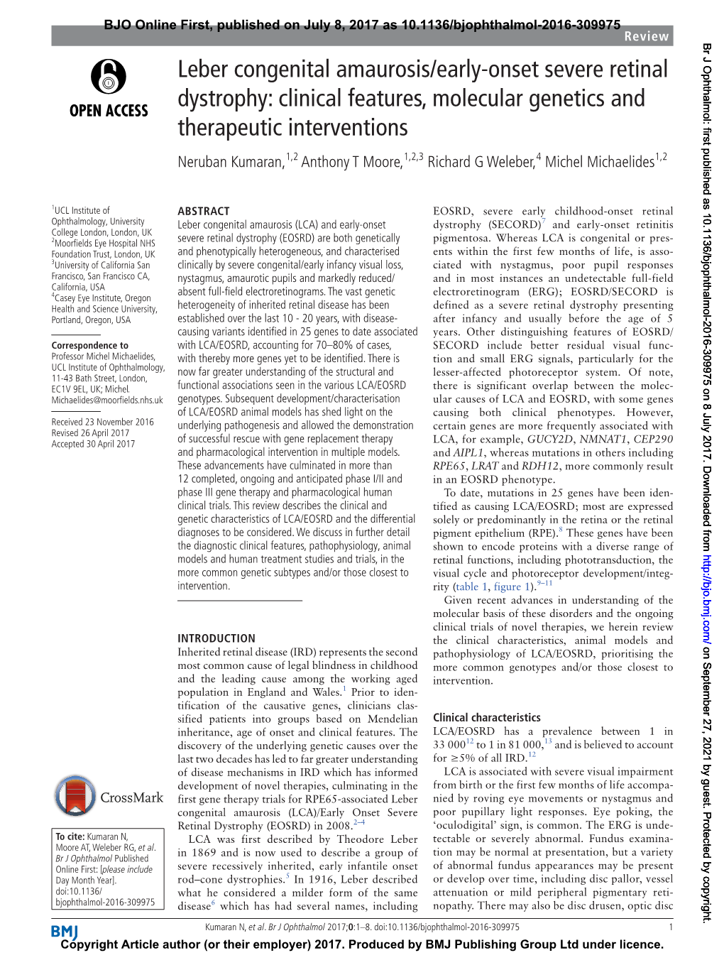 Leber Congenital Amaurosis/Early-Onset Severe