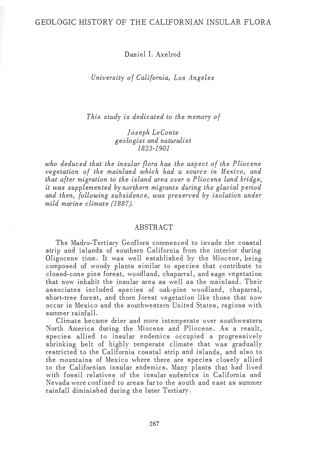 Geologic History of the Californian Insular Flora