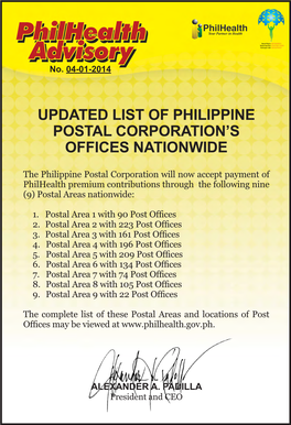 Updated List of Philippine Postal Corporation's