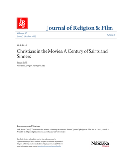 Christians in the Movies: a Century of Saints and Sinners Bryan Polk Penn State Abington, Bep3@Psu.Edu