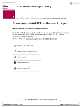 Enhancer-Associated Rnas As Therapeutic Targets