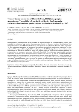 From the Great Barrier Reef, Australia, and a Re-Evaluation of One Species Assigned Previously to Dercitus Gray, 1867