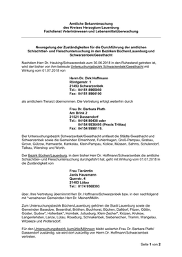 Seite 1 Von 2 Amtliche Bekanntmachung Des Kreises Herzogtum Lauenburg Fachdienst Veterinärwesen Und Lebensmittelüberwachung Ne