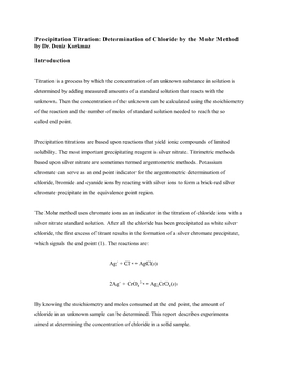 Precipitation Titration: Determination of Chloride by the Mohr Method by Dr