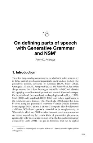 18. on Defining Parts of Speech with Generative Grammar and Nsm