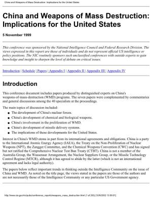 China and Weapons of Mass Destruction: Implications for the United States
