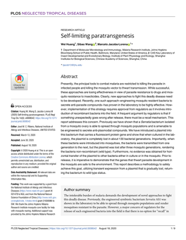 Self-Limiting Paratransgenesis