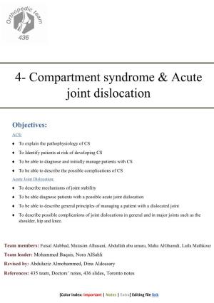 4- Compartment Syndrome & Acute Joint Dislocation