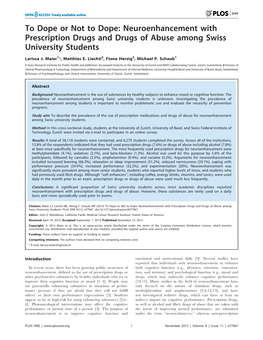 Neuroenhancement with Prescription Drugs and Drugs of Abuse Among Swiss University Students