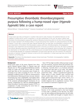 Presumptive Thrombotic Thrombocytopenic Purpura