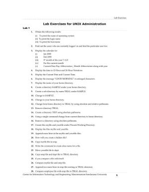 Lab Exercises for UNIX Administration Lab 1 1
