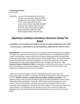 Bipartisan Coalition Introduces Hurricane Sandy Tax Relief