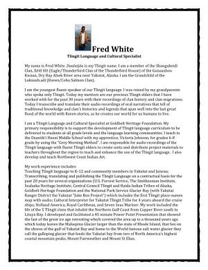 Fred White Tlingit Language and Cultural Specialist