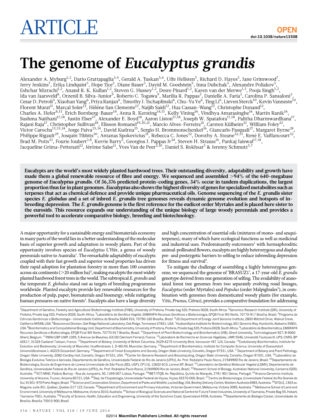 The Genome of Eucalyptus Grandis