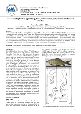 Food and Feeding Habits of Cyprinid Carp, Labeo Fimbriatus (Bloch, 1797) from Bhadra Reservoir, Karnataka