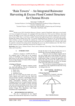 'Rain Towers' – an Integrated Rainwater Harvesting & Excess Flood Control Structure for Chennai Rivers