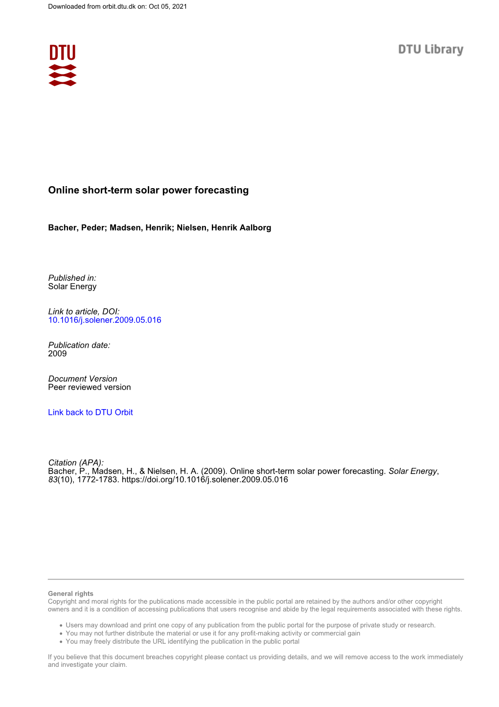 Online Short-Term Solar Power Forecasting