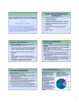 Income Distribution Factor Markets and Income Distribution A