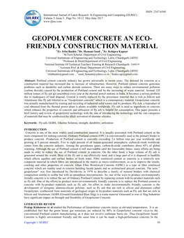 GEOPOLYMER CONCRETE an ECO- FRIENDLY CONSTRUCTION MATERIAL 1.Er