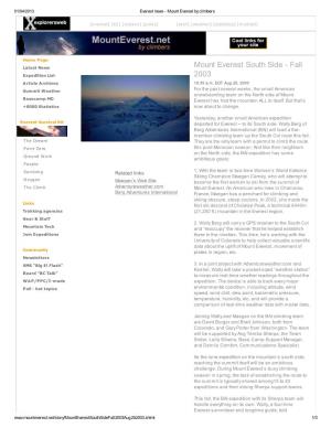 Mount Everest South Side - Fall Expedition List 2003 Article Archives 10:35 A.M
